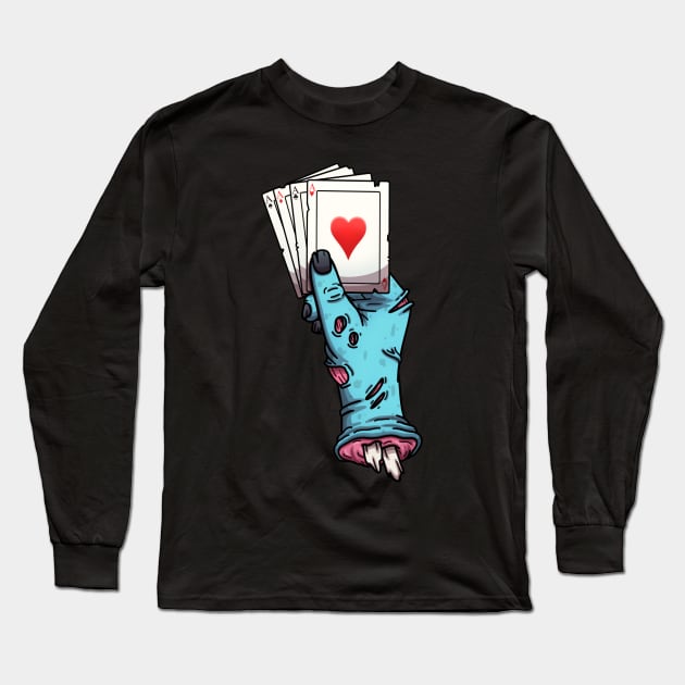 Zombie Hand Holding Pack Of Cards Long Sleeve T-Shirt by TheMaskedTooner